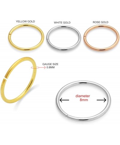 14 Karat Solid Gold 20 Gauge (0.8MM) - 5/16 Inch (8MM) Length Open Hoop Nose Ring Rose Gold $18.08 Body Jewelry