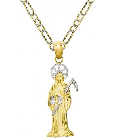 14K Two Tone Gold Santa Muerte Charm Pendant Necklace - 1.8 mm White Pave Figaro Chain $93.74 Necklaces